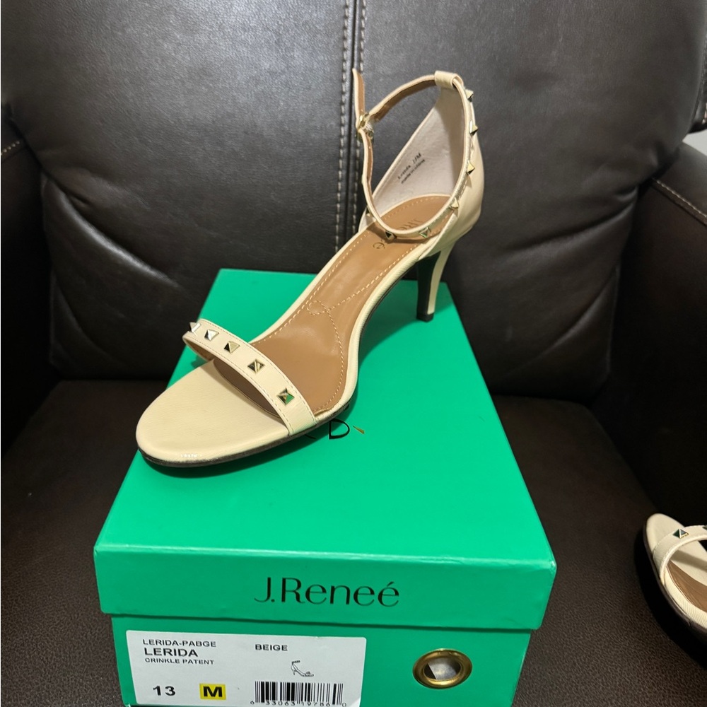 J.Renee Beige Studded Heels Elegant Ankle-Strap Sandals